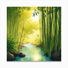 A Stream In A Bamboo Forest At Sun Rise Square Composition 246 Canvas Print