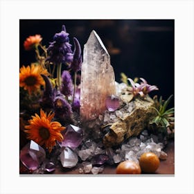 Flowers And Crystals Canvas Print