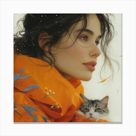 Girl With A Cat Canvas Print