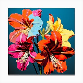 Andy Warhol Style Pop Art Flowers Amaryllis 3 Square Canvas Print