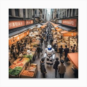 Robot In A Market Canvas Print