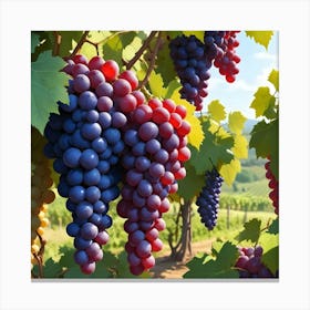 Grape Vines With Red And Blue Grapes 4 Canvas Print