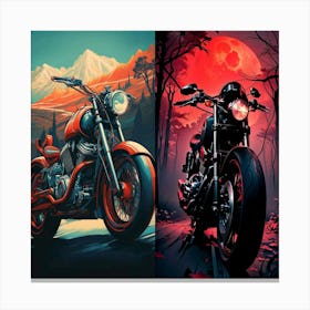 Two Motorcycles In The Forest Canvas Print