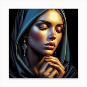 Beautiful Woman In Blue Shawl Canvas Print