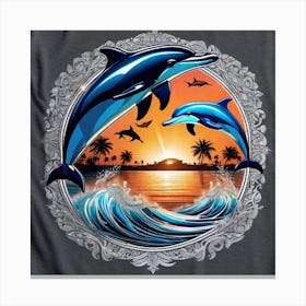 Dolphins At Sunset Canvas Print