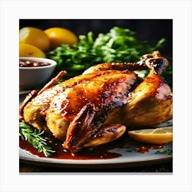 Roasted Chicken On A Plate Canvas Print