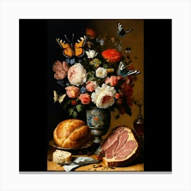 Table With Flowers And Bread Canvas Print
