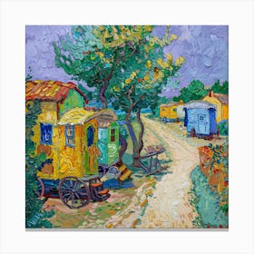 Van Gogh Style. Gypsy Caravans at Arles Series 1 Canvas Print