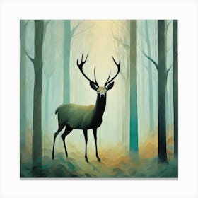 Deer in Misty Forest Series. Style of Hockney. 1 Canvas Print