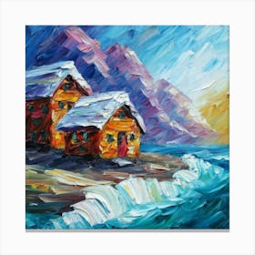Acrylic and impasto pattern, mountain village, sea waves, log cabin, high definition, detailed geometric 14 Canvas Print