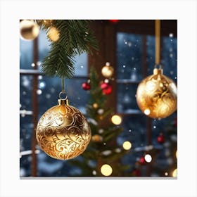 Christmas Ornaments In The Window Canvas Print