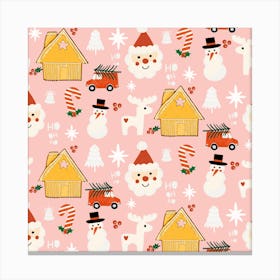 Holiday Christmas Santa Workshop Minimal Retro Pink Canvas Print