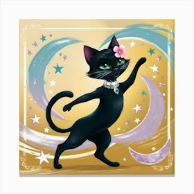 A Whimsical Illustration Of A Sleek Black Cat 2 Canvas Print