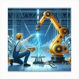 Factory Worker Working With Robots Canvas Print