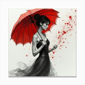 Woman With Red Umbrella Toile