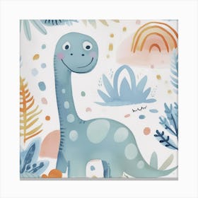Cute Muted Pastels  Brontosaurus Dinosaur 2 Canvas Print