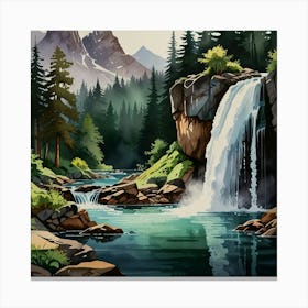 Waterfall In The Mountains Canvas Print