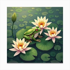 Frog On Blooming Lilies 1 Canvas Print