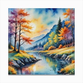 Prismatic Creek in a Mystical Mountain World Autumn River Canvas Print