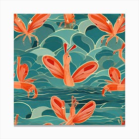 Seamless Pattern Of Shrimps Canvas Print