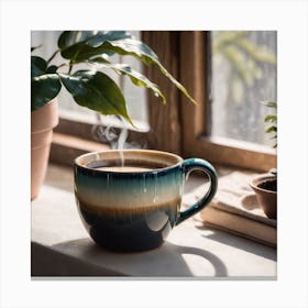Cup Of Coffee On A Window Sill Canvas Print