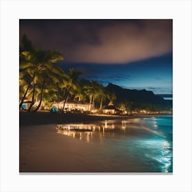 Tropical Beach At Night Canvas Print