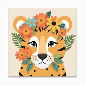 Floral Cute Baby Lion Nursery Illustration (4) 1 Canvas Print