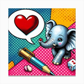 Tiny Elephant and a Heart, pop art Canvas Print