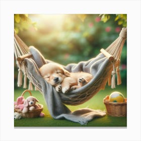 Puppy Sleeping In A Hammock Canvas Print