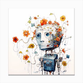 Robot With Flowers Canvas Print