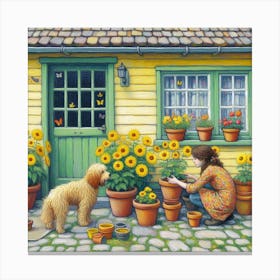Girl with flower pots  Canvas Print