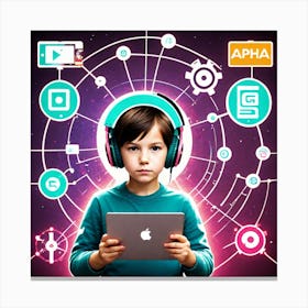 Child With Headphones Canvas Print