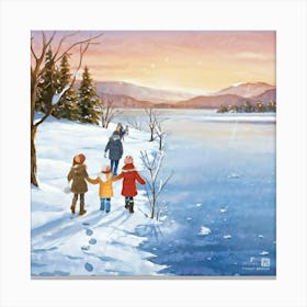 Family Walk In The Snow Canvas Print