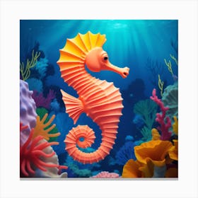 Seahorse Gracefully Swimming Amidst A Vibrant And Illusionary Coral Reef Canvas Print