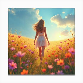 Taylor Swift Walking Through A Magical Field, With Watercolor Flowers Glowing Canvas Print