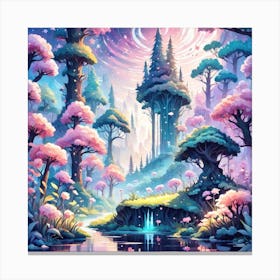 A Fantasy Forest With Twinkling Stars In Pastel Tone Square Composition 105 Canvas Print