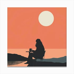 Silhouette Of A Woman Sitting At A Table Canvas Print