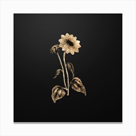 Gold Botanical Trumpet Stalked Sunflower on Wrought Iron Black n.0318 Canvas Print