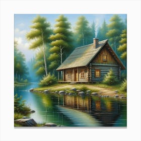 Rustic Cabin By The Little Lake Canvas Print