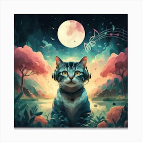 Cat Listening To Music Canvas Print