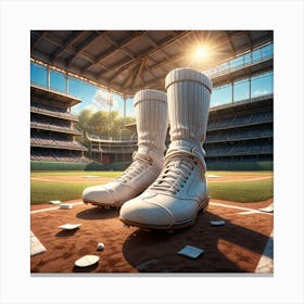 Baseball Shoes On The Field Canvas Print