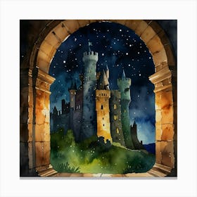 Watercolor Painting Of A Mystic Castle At A Lost Place Canvas Print