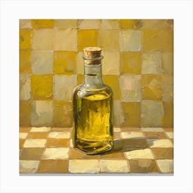 Olive Oil In A Bottle Yellow Checkerboard 2 Canvas Print