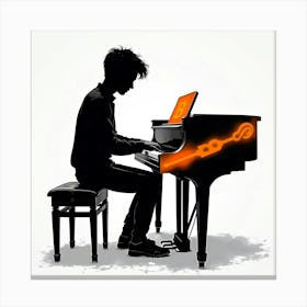 Silhouette Of A Man Playing Piano Canvas Print