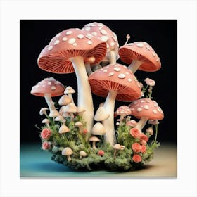 Mushrooms And Roses Canvas Print