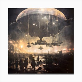 Steampunk Anthotype. Airship. Space craft. Monochrome. Black and white. Fantasy. Science Fiction. Canvas Print