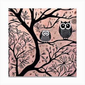 Adorable Owls In Tree Canvas Print