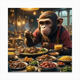 Chimpanzee At The Table Canvas Print