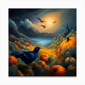 Ravens And Pumpkins Canvas Print