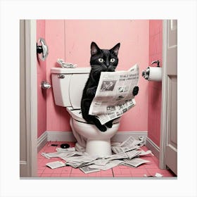 Cat Reading A Newspaper In Toilet (6) Canvas Print